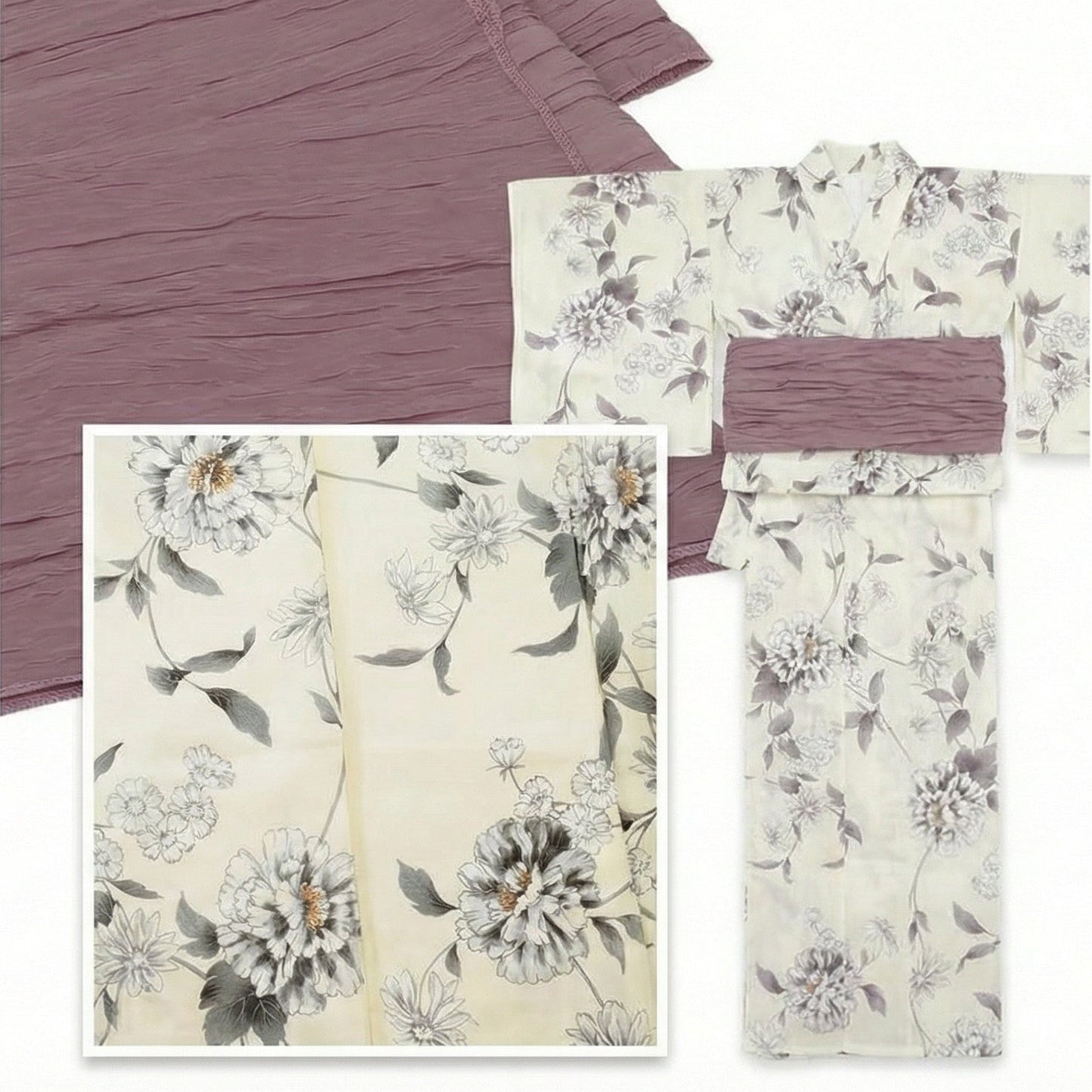 Amemari Women’s 100% Cotton Yukata Set (Blue Ash x Lavender Rose)