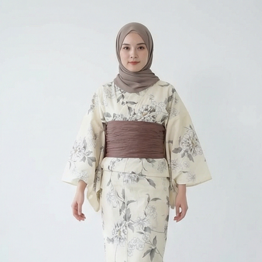 Amemari Women’s 100% Cotton Yukata Set (Blue Ash x Lavender Rose)